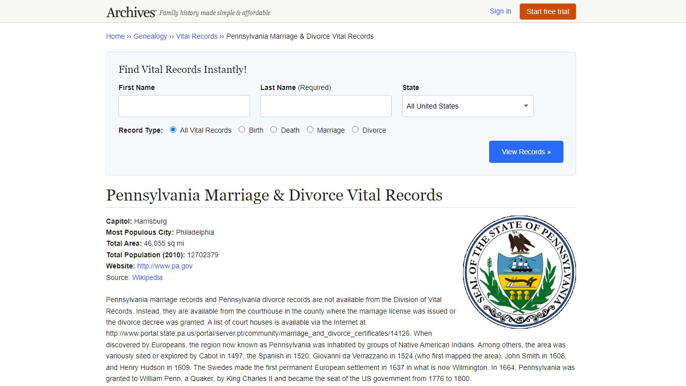 Pennsylvania Marriage & Divorce Records | Vital Records - Archives.com