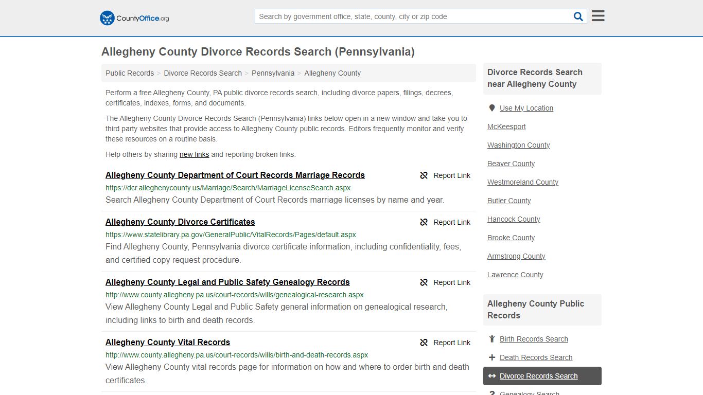 Allegheny County Divorce Records Search (Pennsylvania) - County Office